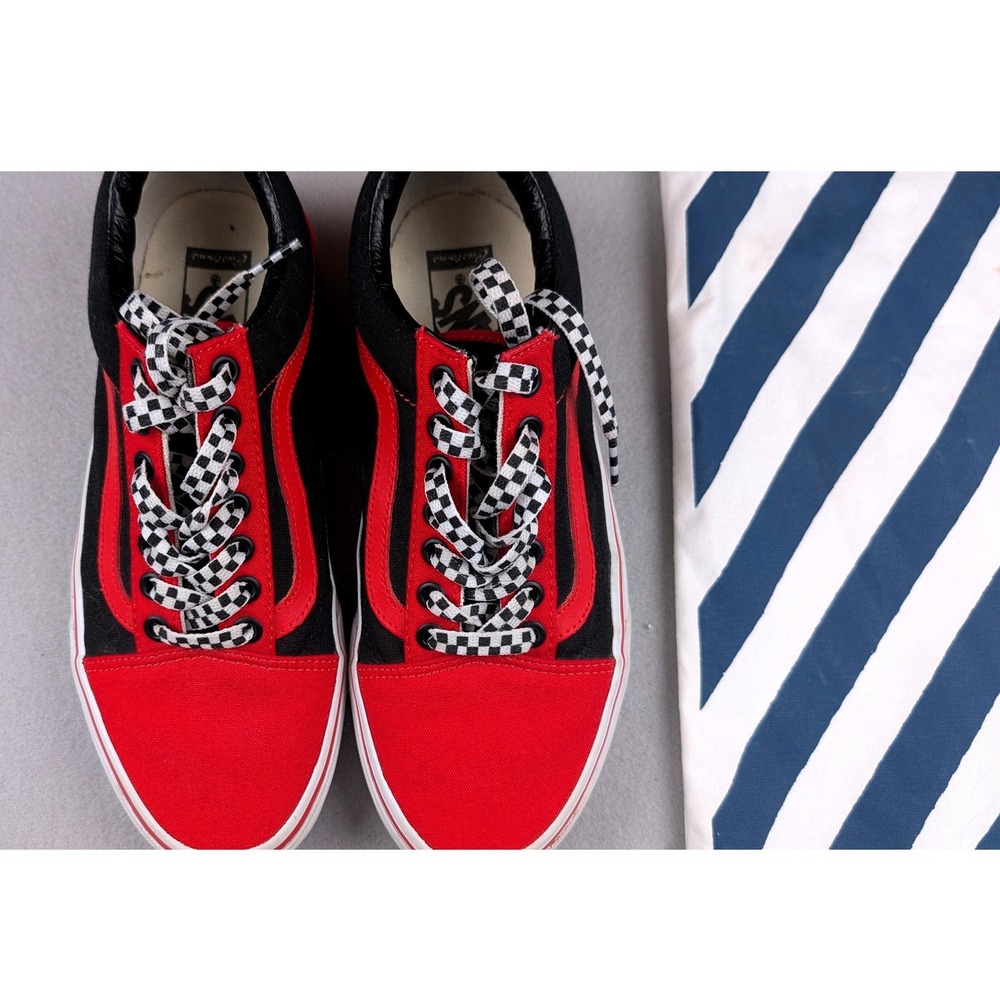 Vans Old Skool‎ Customs Red Black Check Laces Lightning Bolt Mens 7 Women 8.5